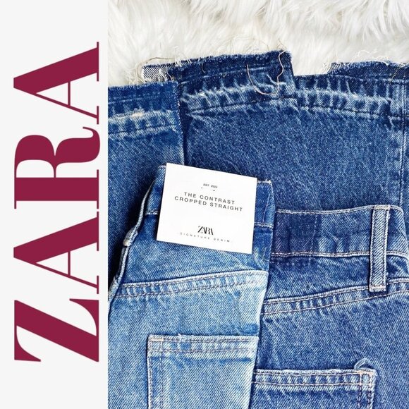NWT ZARA CONTRAST 2-TONE CROPPED STRAIGHT LEG MID RISE, SIZE 12 - Picture 12 of 16
